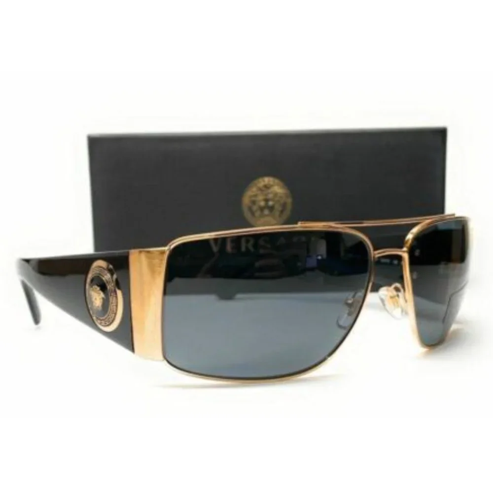 Versace Men's Gold and Dark Grey Sunglasses